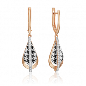 Серьги из комбинированного золота Platina с фианитом и эмалью 02-5203-00-401-1111 фото