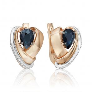 Серьги из комбинированного золота Platina с бриллиантом и сапфиром 02-5206-00-105-1111 фото