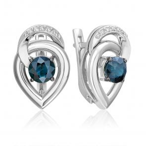 Серьги из белого золота Platina с бриллиантом и сапфиром 02-5209-00-105-1120 фото