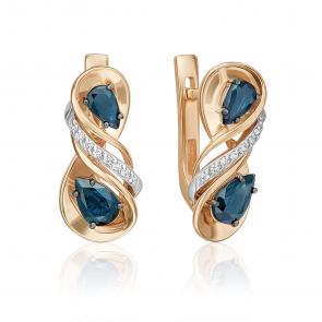 Серьги из комбинированного золота Platina с бриллиантом и сапфиром 02-5211-00-105-1111 фото