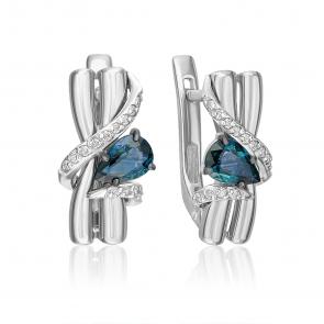 Серьги из белого золота Platina с бриллиантом и сапфиром 02-5212-00-105-1120 фото
