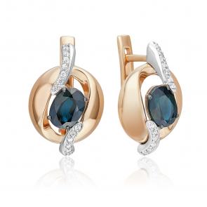 Серьги из комбинированного золота Platina с бриллиантом и сапфиром 02-5216-00-105-1111 фото