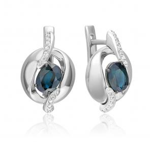 Серьги из белого золота Platina с бриллиантом и сапфиром 02-5216-00-105-1120 фото