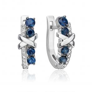 Серьги из белого золота Platina с бриллиантом и сапфиром 02-5220-00-105-1120 фото