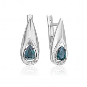 Серьги из белого золота Platina с бриллиантом и сапфиром 02-5221-00-105-1120 фото