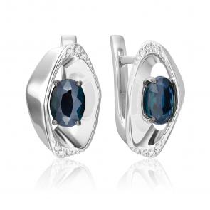 Серьги из белого золота Platina с бриллиантом и сапфиром 02-5225-00-105-1120 фото