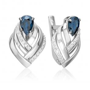 Серьги из белого золота Platina с бриллиантом и сапфиром 02-5236-00-105-1120 фото
