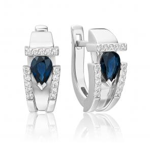 Серьги из белого золота Platina с бриллиантом и сапфиром 02-5244-00-105-1120 фото
