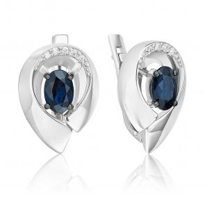 Серьги из белого золота Platina с бриллиантом и сапфиром 02-5246-00-105-1120 фото