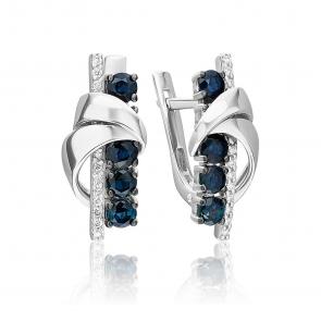 Серьги из белого золота Platina с бриллиантом и сапфиром 02-5253-00-105-1120 фото
