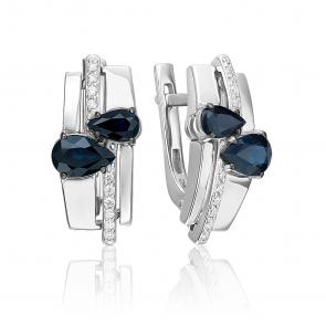 Серьги из белого золота Platina с бриллиантом и сапфиром 02-5257-00-105-1120 фото