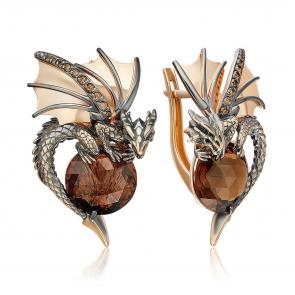 Золотые серьги Символ года Дракон Platina с кварцем и цитрином 02-5284-00-226-1110 фото