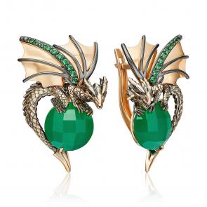 Золотые серьги Символ года Дракон Platina с фианитом и халцедоном 02-5284-00-275-1110 фото