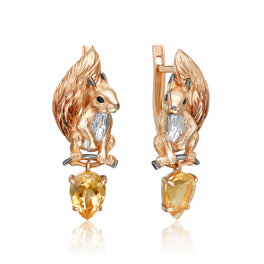 Серьги из комбинированного золота Platina с цитрином и эмалью 02-5299-00-206-1110 фото