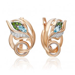 Серьги из комбинированного золота Platina с топазом и хромдиопсидом 02-5314-00-713-1111 фото
