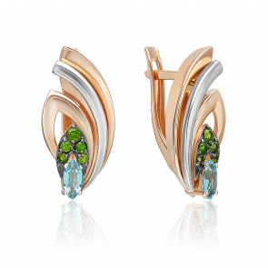 Серьги из комбинированного золота Platina с топазом и хромдиопсидом 02-5315-00-713-1111 фото