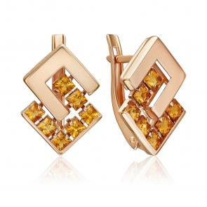 Золотые серьги Platina с цитрином 02-5429-00-206-1110 фото