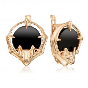 Золотые серьги Platina с ониксом 02-5450-00-281-1110 фото