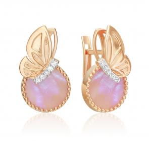 Золотые серьги Platina с фианитом и перламутром 02-5458-00-752-1110 фото