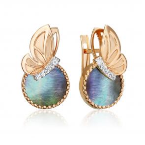 Золотые серьги Platina с фианитом и перламутром 02-5458-00-753-1110 фото