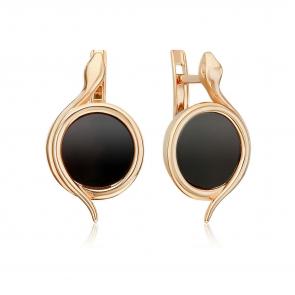 Золотые серьги Символ года Змея Platina с ониксом 02-5459-00-281-1110 фото