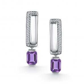 Серебряные серьги АЛЬКОР с фианитом и аметистом 02-5459/00АМ-00 фото