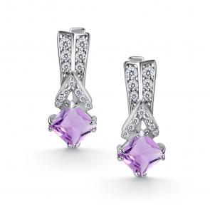Серебряные серьги АЛЬКОР с фианитом и аметистом 02-5460/00АМ-00 фото