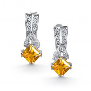 Серебряные серьги АЛЬКОР с фианитом и цитрином 02-5460/00ЦТ-00 фото