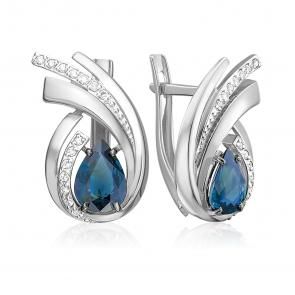 Серьги из белого золота Platina с бриллиантом и сапфиром 02-5474-00-105-1120 фото