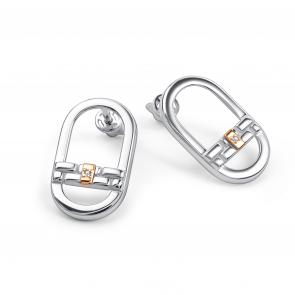 Серебряные серьги АЛЬКОР с золотой накладкой и бриллиантом 02-5520/000Б-00 фото