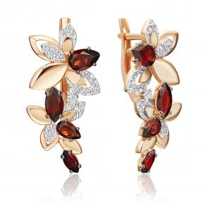 Золотые серьги Platina с топазом и гранатом 02-5566-00-264-1110 фото