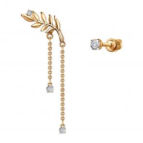 Золотые серьги Золотые узоры с цирконием 02-8404 фото