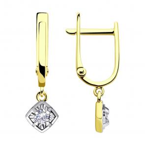 Серьги из комбинированного золота SOKOLOV с фианитом 0200090-2 фото