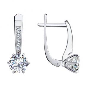Серьги из белого золота SOKOLOV с фианитом 0200177-3 фото