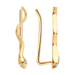 Золотые серьги Символ года Змея SOKOLOV с фианитом 0200497 фото