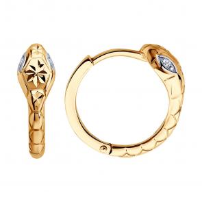 Золотые серьги Символ года Змея SOKOLOV с фианитом 0200616 фото