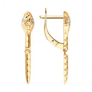Золотые серьги Символ года Змея SOKOLOV с фианитом 0200634 фото