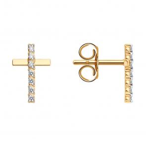 Золотые серьги-кресты SOKOLOV с фианитом 0200726 фото