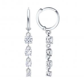 Серьги из белого золота SOKOLOV с фианитом 0200757-3 фото