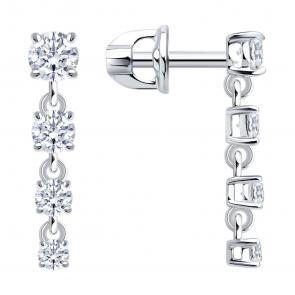 Серьги из белого золота SOKOLOV с фианитом 0200796-3 фото