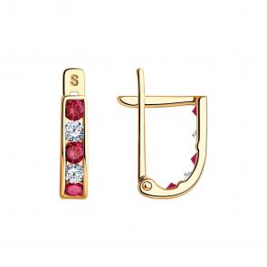 Золотые серьги SOKOLOV с фианитом и рубиновым корундом 021871 фото