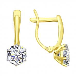 Серьги из лимонного золота SOKOLOV с фианитом 026703-2 фото