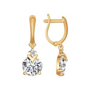 Золотые серьги SOKOLOV с фианитом 026760 фото