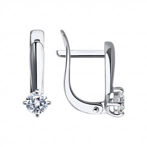 Серьги из белого золота SOKOLOV с фианитом 026809-3 фото