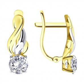 Серьги из лимонного золота SOKOLOV с фианитом 026884-2 фото