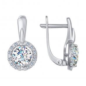 Серьги из белого золота SOKOLOV с фианитом 026931-3 фото