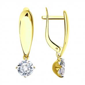 Серьги из лимонного золота SOKOLOV с фианитом 027001-2 фото