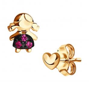 Золотые серьги SOKOLOV с рубиновым корундом 027238 фото