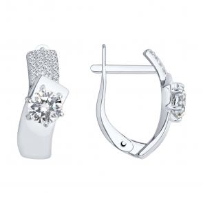 Серьги из белого золота SOKOLOV с фианитом 027434-3 фото
