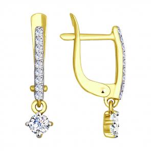 Серьги из лимонного золота SOKOLOV с фианитом 027477-2 фото